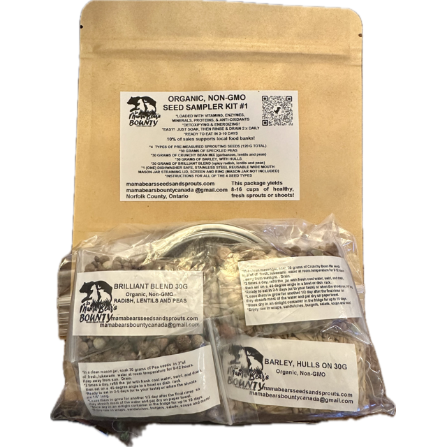 Seed Sprouting Sampler Kit #1 with Straining Lid & 4 X 30 G of Sprouting Seeds